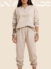 Нов дамски ежедневен костюм, топ с щампа, съчетан с широки панталони