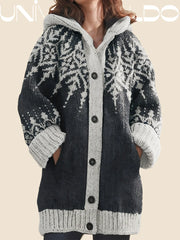 【S~5XL】Елегантно ретро яке с качулка в цвят снежинка