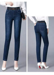 Модни/ежедневни/разтегливи дънки с висока талия плюс размер Избледняване/деформация/устойчиви на износване