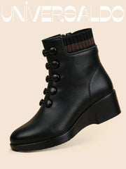 🔥🔥【50% ОТСТЪПКА】Нови есенни/зимни дамски кожени ботуши с дебел ток, топли ботуши до глезена