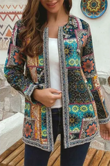 Нова винтидж памук и лен с отпечатани свободни якета с дълъг ръкав