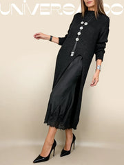 【XS-3XL】👗Нов комплект от дантела, дизайн с отвор, стил пуловер, рокля с презрамки + пуловер с отвор, 2 части