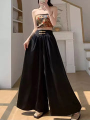 Плисиран Широк Панталон с Висока Талия от Ледена Коприна и Шифон