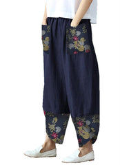 Нови широки панталони от памук и лен с щампа