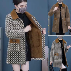 ✨🧥【40-100кг】Ново есенно-зимно вълнено яке от удебелено кадифе със средна дължина, топло и стилно