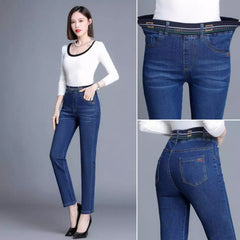 Модни/ежедневни/разтегливи дънки с висока талия плюс размер Избледняване/деформация/устойчиви на износване