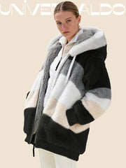 【S-5XL】Широко плюшено яке с качулка и джобове с цип