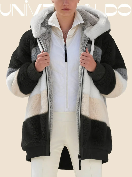 【S-5XL】Широко плюшено яке с качулка и джобове с цип