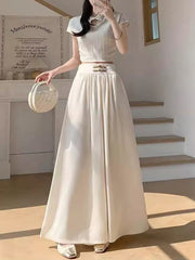 Плисиран Широк Панталон с Висока Талия от Ледена Коприна и Шифон