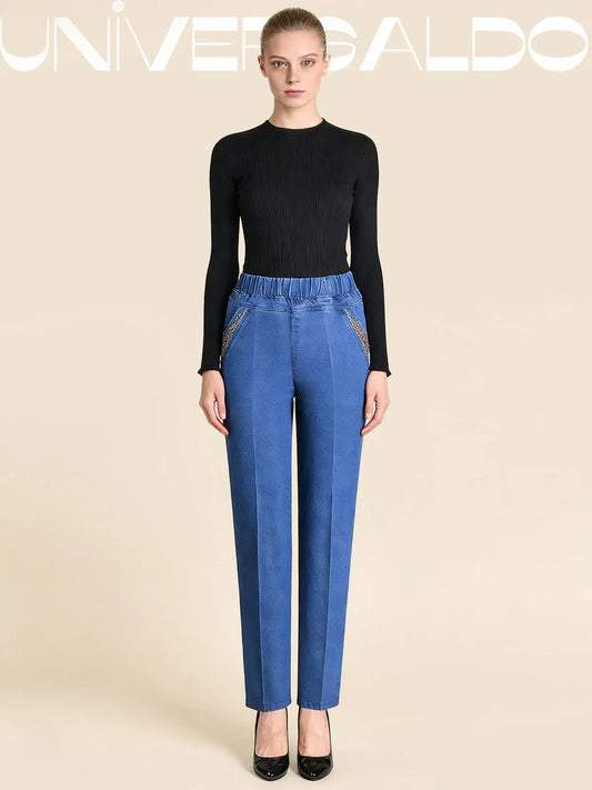 🔥【XL-5XL】👖👖Дамски прави ежедневни еластични дънки (50-90 кг)