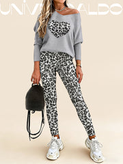 2-Части Спортен Комплект с Асиметрично Рамо, V-Яка и Комбинирани Материали