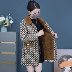 ✨🧥【40-100кг】Ново есенно-зимно вълнено яке от удебелено кадифе със средна дължина, топло и стилно