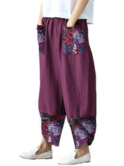 Нови широки панталони от памук и лен с щампа