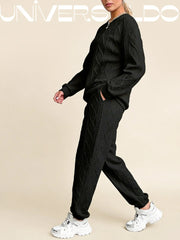 2-Части Комплект: Блуза с Плетен Узор и Прилепнали Панталони