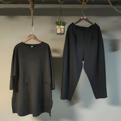 🍁🍂【горещи продажби】Пролетно-лятно двукомпонентно ежедневно облекло в един цвят: блуза + панталон