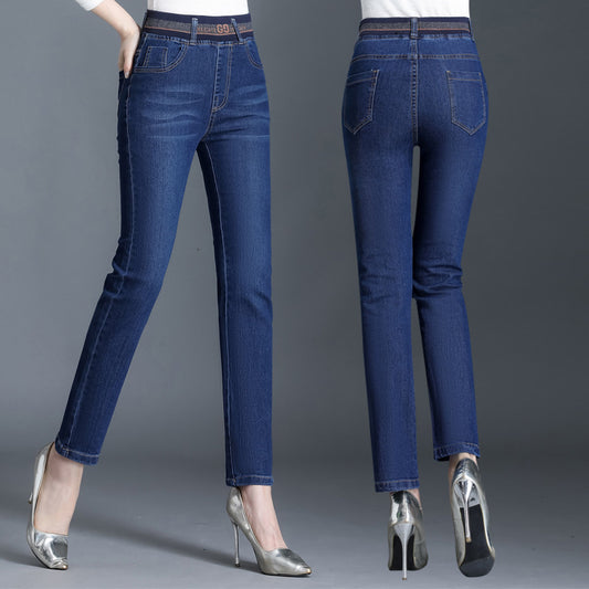 Модни/ежедневни/разтегливи дънки с висока талия плюс размер Избледняване/деформация/устойчиви на износване