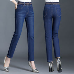 Модни/ежедневни/разтегливи дънки с висока талия плюс размер Избледняване/деформация/устойчиви на износване