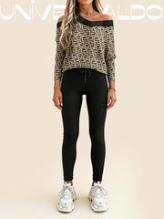 2-Части Спортен Комплект с Асиметрично Рамо, V-Яка и Комбинирани Материали