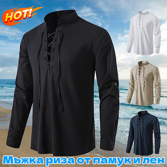 50% ОТСТЪПКА【S-2XL】Мъжка риза от памук и лен, свободна и дишаща
