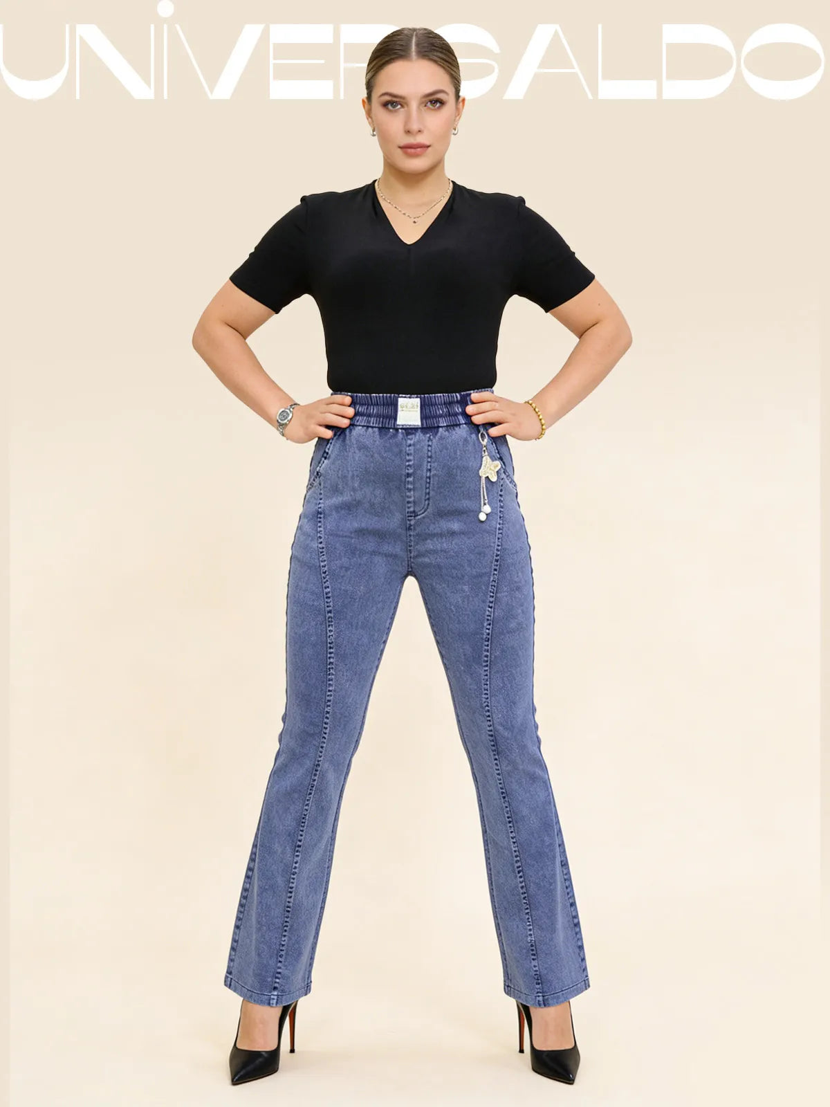 👖【S-4XL】Дамски еластични дънки с висока талия