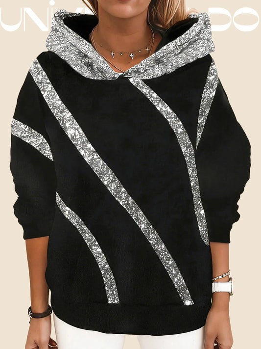 🔥🔥【50% ОТСТЪПКА】【S-3XL】Нова есенна блуза с качулка, с широка кройка и диамантени капси