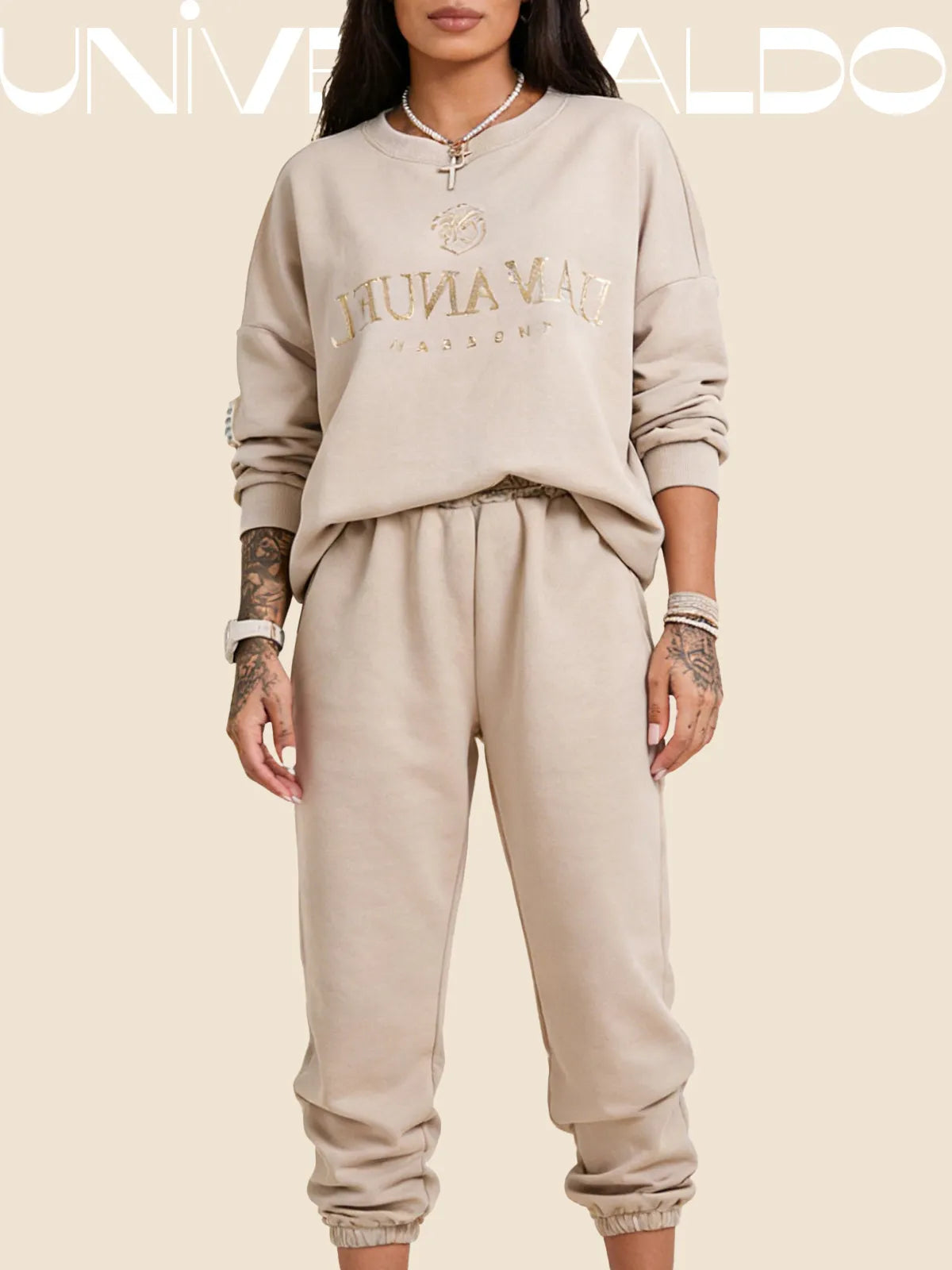 Нов дамски ежедневен костюм, топ с щампа, съчетан с широки панталони