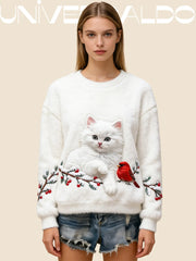 Плетен Пуловер от Фланел с Различни Шарки