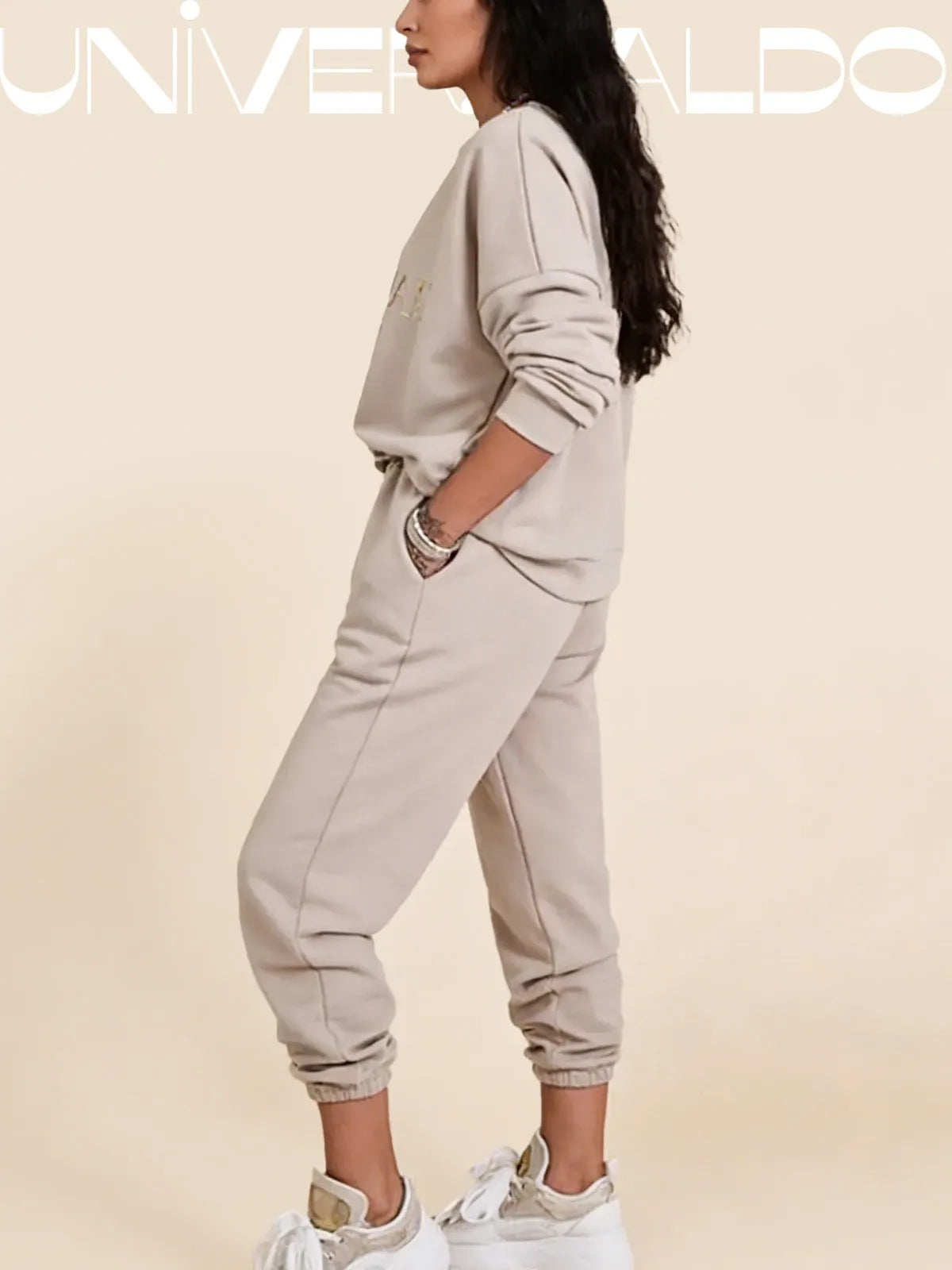 Нов дамски ежедневен костюм, топ с щампа, съчетан с широки панталони