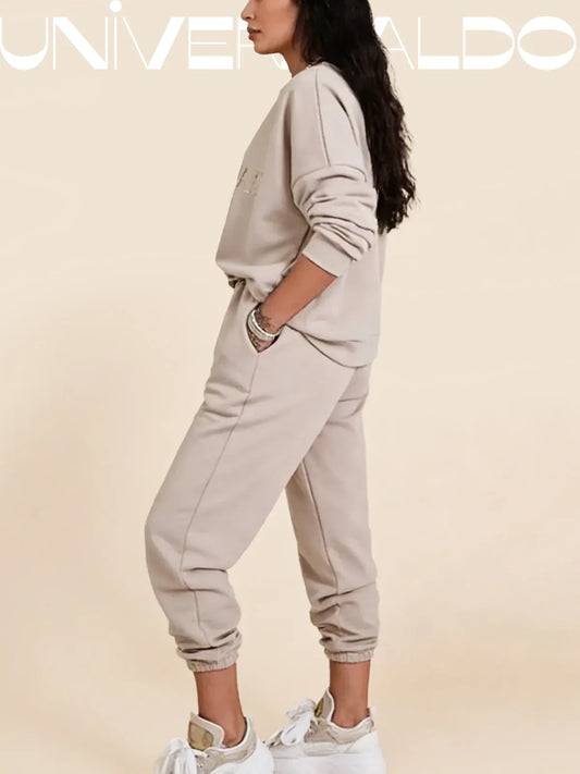 Нов дамски ежедневен костюм, топ с щампа, съчетан с широки панталони