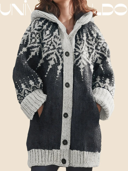 【S~5XL】Елегантно ретро яке с качулка в цвят снежинка