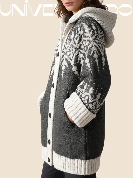 【S~5XL】Елегантно ретро яке с качулка в цвят снежинка