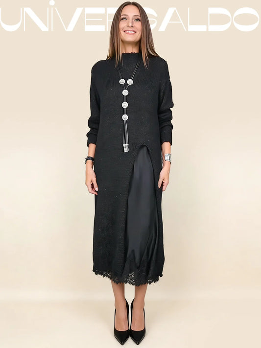 【XS-3XL】👗Нов комплект от дантела, дизайн с отвор, стил пуловер, рокля с презрамки + пуловер с отвор, 2 части