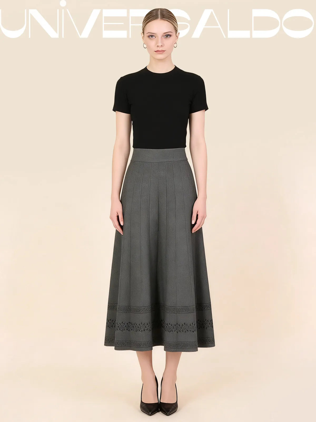 Зимна дебела вълнена миди пола