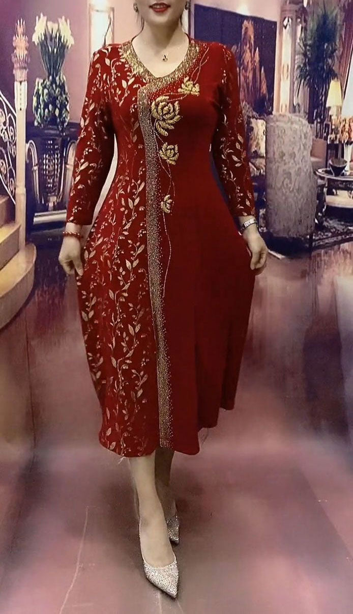 🔥👗【горещи продажби】Модерна луксозна дамска рокля с V-образно деколте и принт