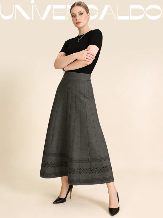 Зимна дебела вълнена миди пола