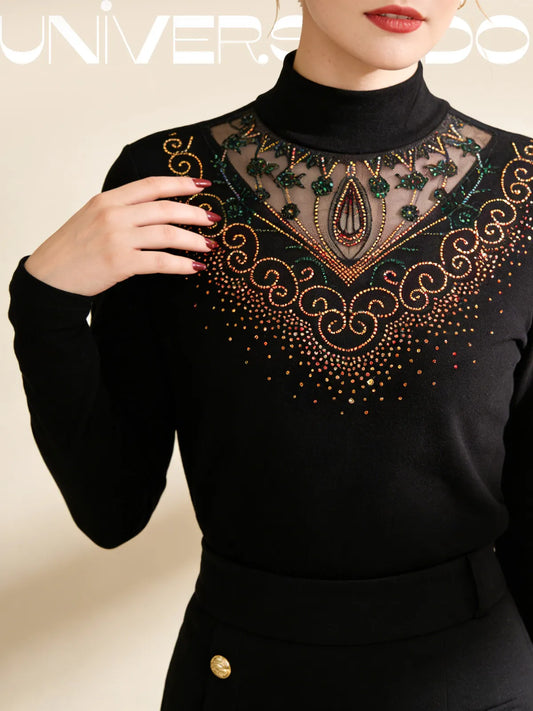 【💥Гореща разпродажба】[XL-6XL] Зимна поларена блуза с дантелена изрязана тениска