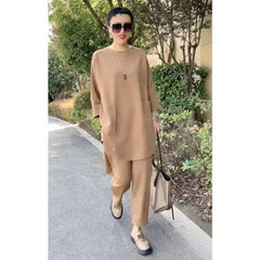 🍁🍂【горещи продажби】Пролетно-лятно двукомпонентно ежедневно облекло в един цвят: блуза + панталон