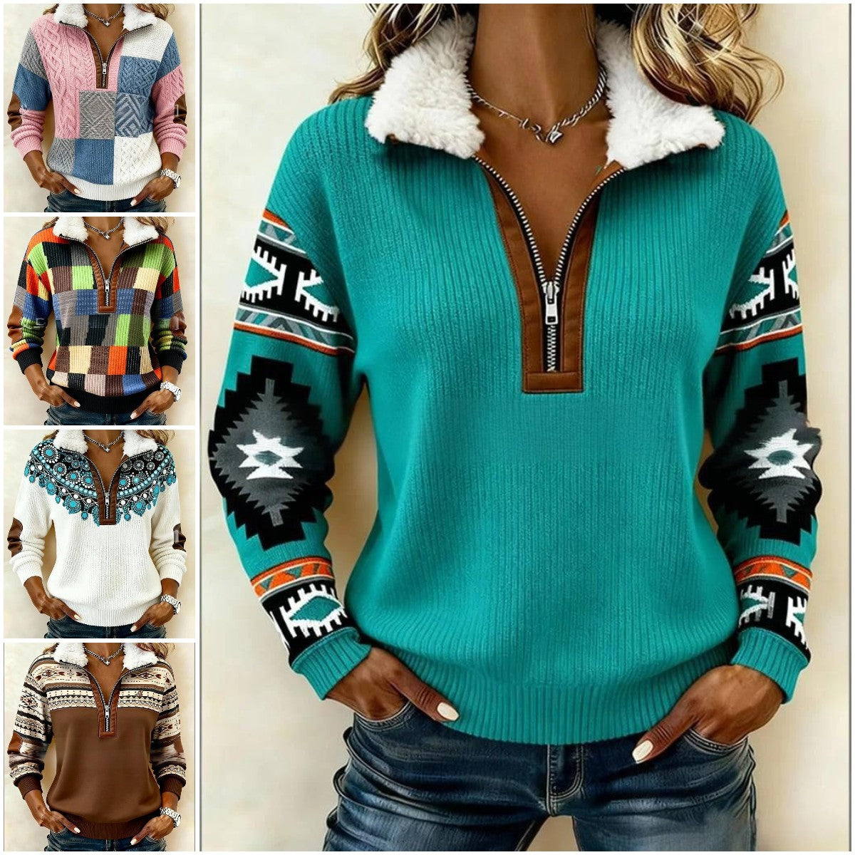 Ограничена във времето изненада: 50% отстъпка!🔥🔥 Дългоръкава блуза с принт и пухкав кардиган