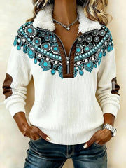 Ограничена във времето изненада: 50% отстъпка!🔥🔥 Дългоръкава блуза с принт и пухкав кардиган