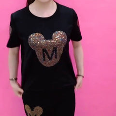 най-продавани【M-5X】]Дамски топове и панталони с кристали в големи размери