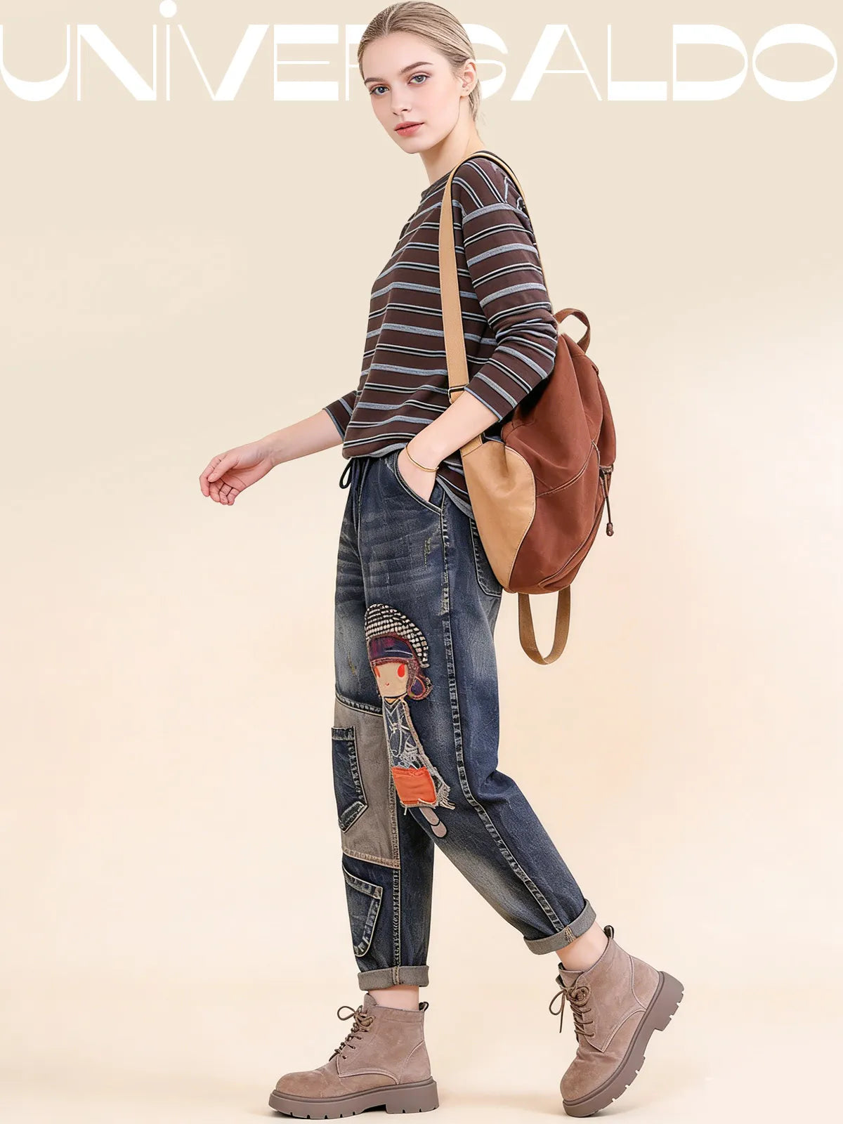 🎉【50% ОТСТЪПКА】Модни дамски широки дънки，Еластична талия, тънки, модерни，Удобна материя, налични много размери