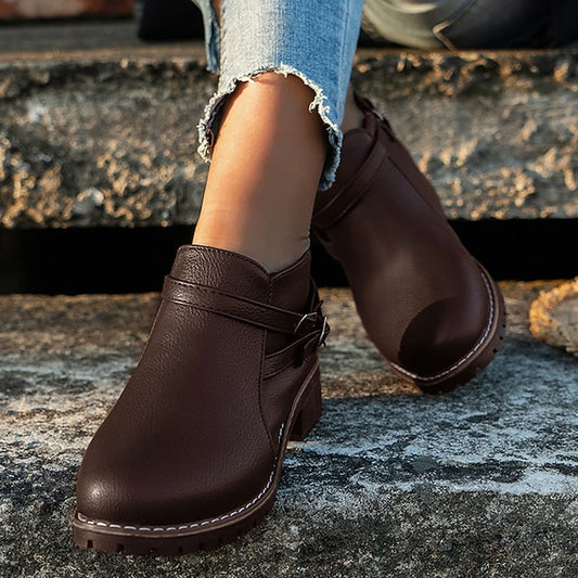 💥Нов есенно-зимен стил ⛄ Дамски ботуши Martin в ретро стил с дебел ток и заоблен връх