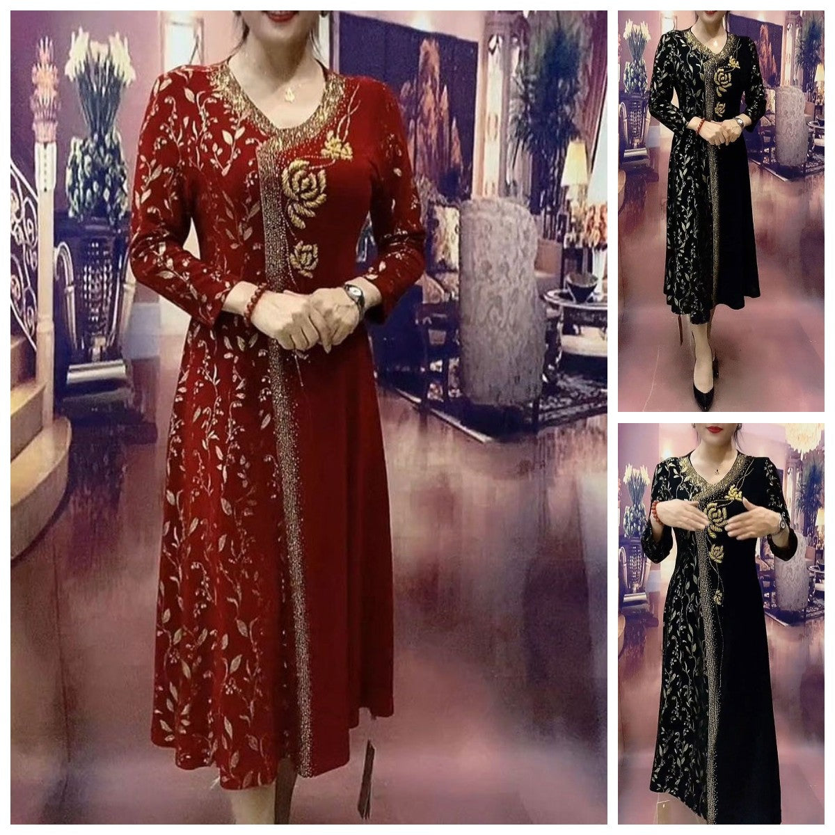 🔥👗【горещи продажби】Модерна луксозна дамска рокля с V-образно деколте и принт