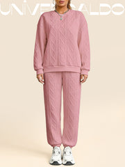 2-Части Комплект: Блуза с Плетен Узор и Прилепнали Панталони