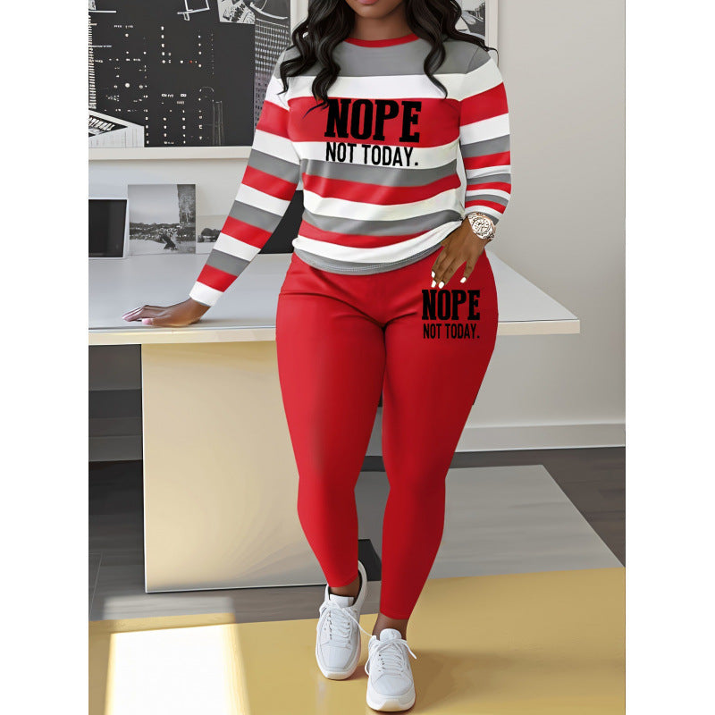 🌈😍 Небрежен раиран костюм в хип-хоп стил (блуза с дълъг ръкав + панталон)