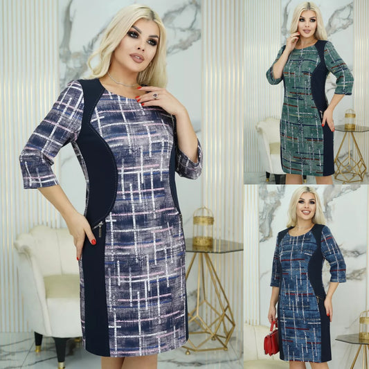 👗✨️【S-5XL】Топла есенно-зимна карирана рокля с големи размери
