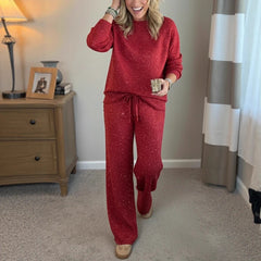 📢📢【Ограничена оферта – 50% отстъпка!】Нов дамски комплект от пуловер с пайети + дълъг панталон