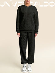 2-Части Комплект: Блуза с Плетен Узор и Прилепнали Панталони