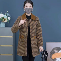 ✨🧥【40-100кг】Ново есенно-зимно вълнено яке от удебелено кадифе със средна дължина, топло и стилно