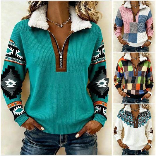 Ограничена във времето изненада: 50% отстъпка!🔥🔥 Дългоръкава блуза с принт и пухкав кардиган